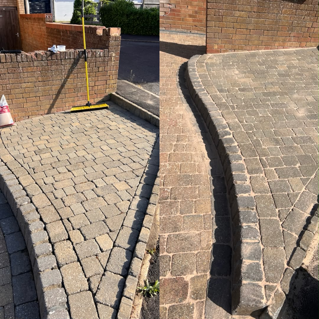 Block-paved driveway during professional re-sanding