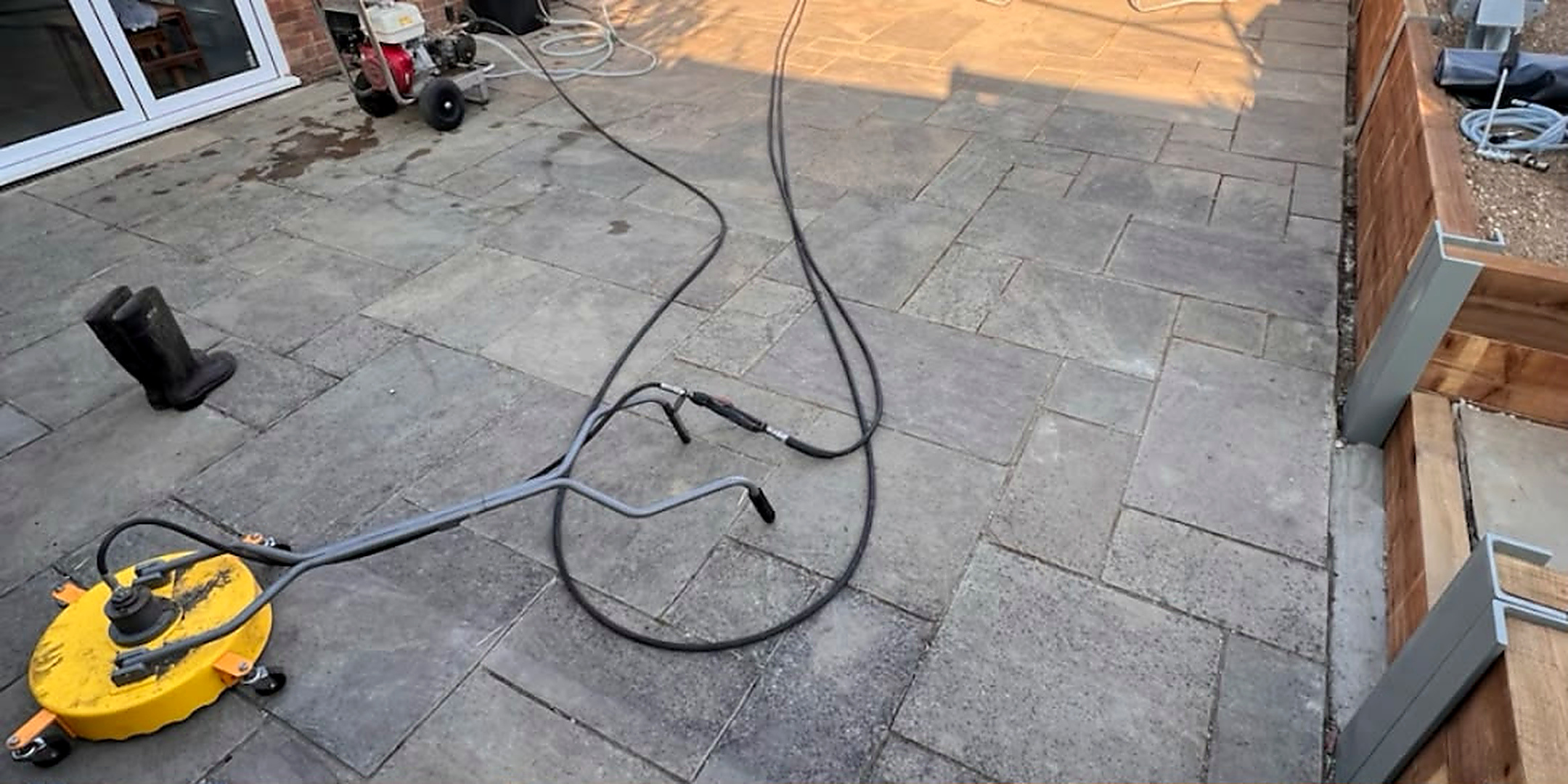 Indian sandstone patio restored to its natural colour — before