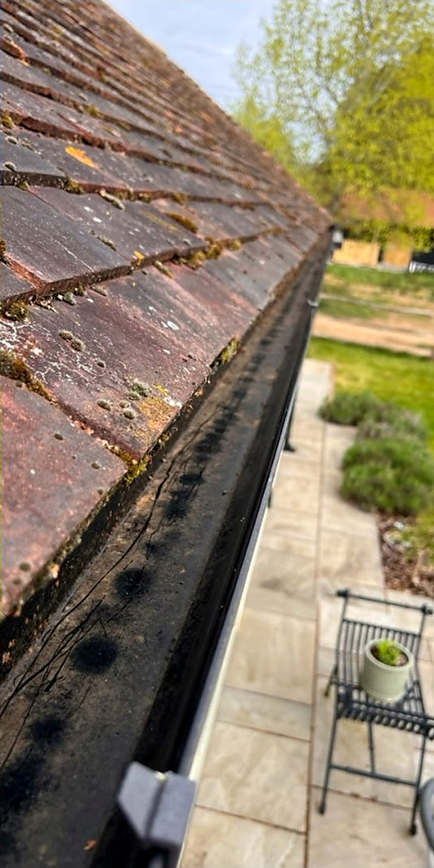 Gutter cleared of moss and leaf debris — after